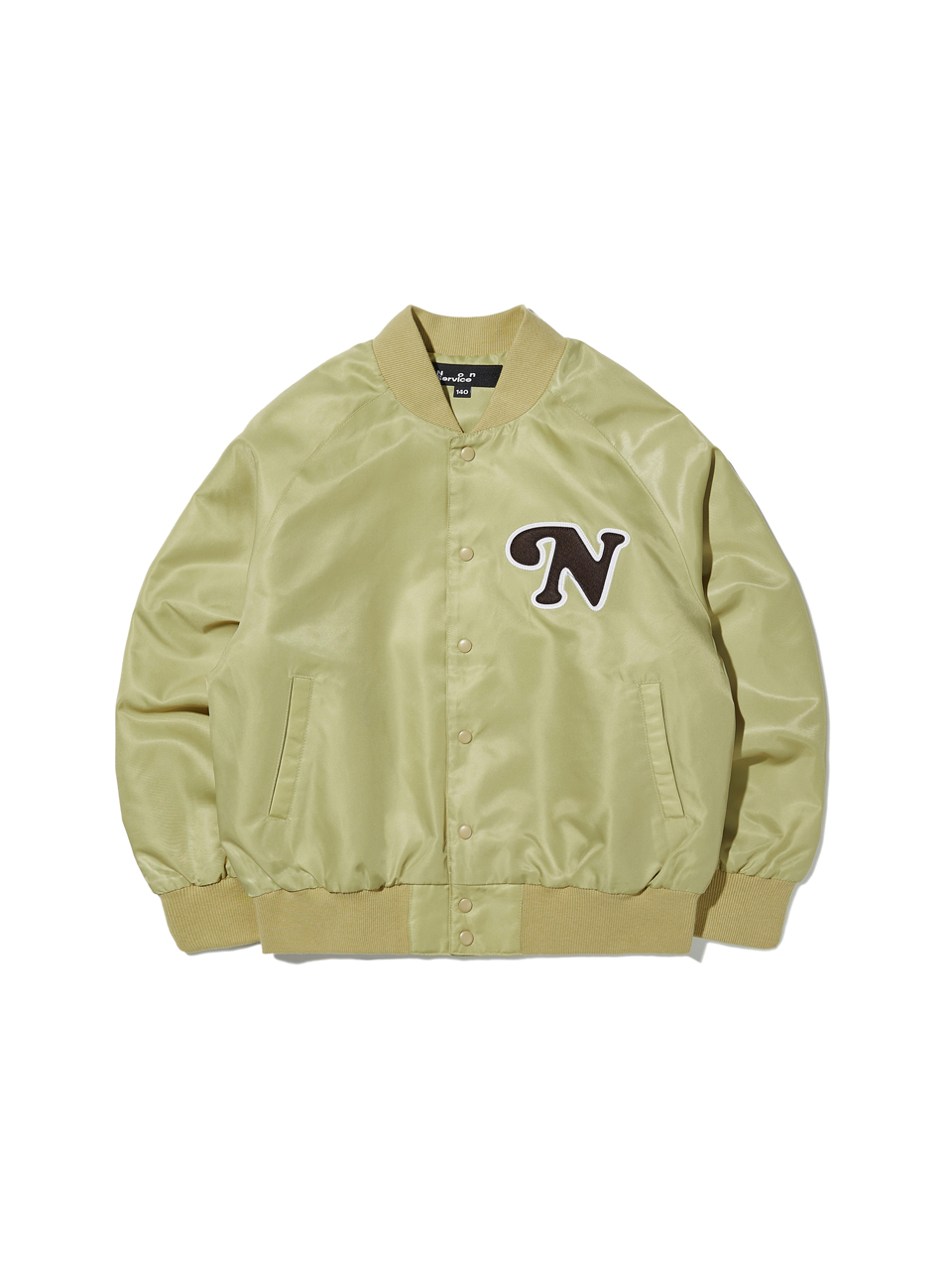 Over Fit N Logo Varsity Jacket  Beige